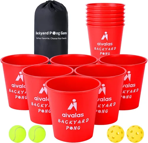 Miniatura 11 de Aivalas Yard Pong Outdoor Games, Giant Yard Games Set with 12 Buckets and Balls for Adults and Family, Toss Game Throwing Games for Beach, Camping