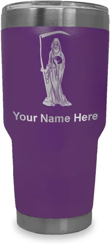 Miniatura 11 de LaserGram Vaso aislado al vacío de 20 onzas, Santa Muerte, grabado personalizado incluido (negro)