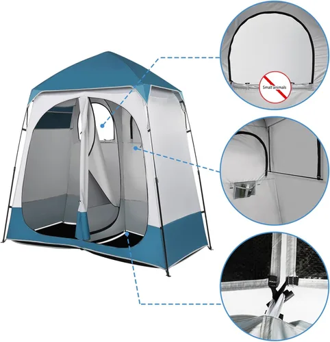 Miniatura 5 de Tienda de campaña desplegable para ducha de 2 habitaciones, 7.5 pies, tienda de campaña para vestuario con suelo y bolsa de transporte, toldo