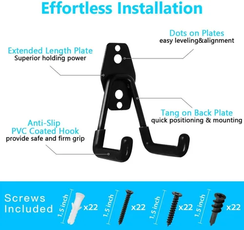 Miniatura 2 de SMARTOLOGY Ganchos de utilidad resistentes, colgador de pared, paquete de 2 pequeños, 3 pulgadas de largo y 2.5 pulgadas de ancho, para garaje