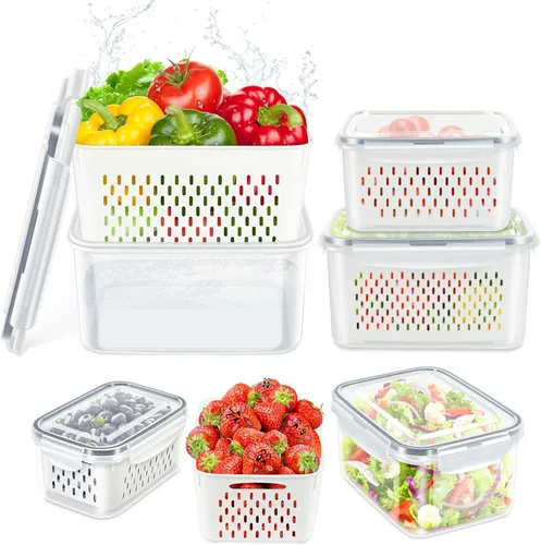 Miniatura 10 de TBMAXS 4 Pack Food Storage Containers Fruit Containers for Fridge with Colander Airtight BPA Free Plastic Berry Keeper Container Produce Saver
