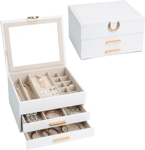Miniatura 9 de Elegant Gift Jewelry Box with Mirror - 3-Layer Organizer for Earrings, Rings, Necklaces, Ready to Give for Birthday Anniversary Christmas Apricot