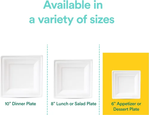 Miniatura 5 de ECO SOUL Platos de papel compostables de 6 pulgadas, paquete de 200 – Pequeños platos de postre desechables, resistentes, bagazo blanco, resistentes