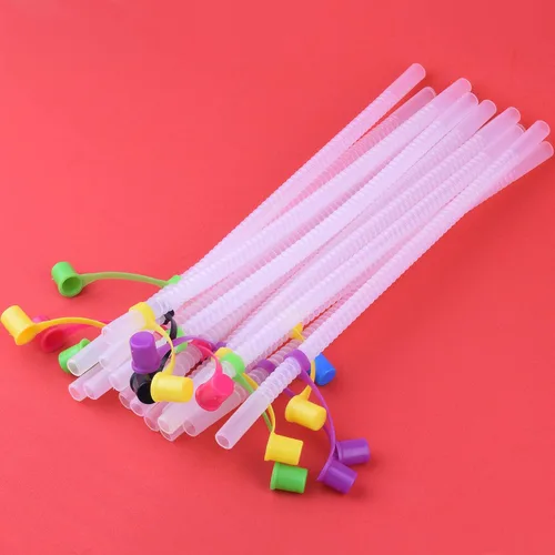Miniatura 2 de Pajitas flexibles con tapa de pajilla, popotes flexibles de 11 pulgadas de largo, popotes flexibles y reutilizables con tapas de tapas