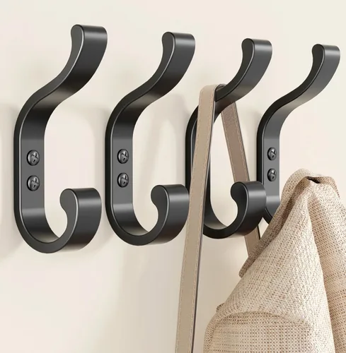 bussdis Ganchos de pared para colgar abrigos, ganchos de mochila resistentes para pared, soporta hasta 30 libras, ganchos grandes para toallas, Negro