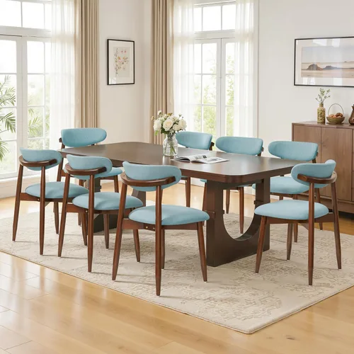 Miniatura 10 de CHUN YI Juego de 2 sillas de comedor tapizadas de madera maciza, sillas auxiliares de cocina de tela moderna de mediados de siglo con respaldo Beige