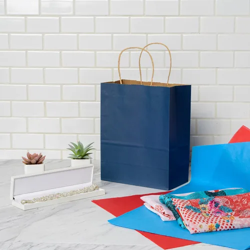 Miniatura 5 de Prime Line Packaging Bolsas de regalo de papel, bolsas de regalo azul marino, pequeñas con asas, bolsas de compras para negocios, golosinas