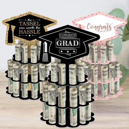 Big Dot of Happiness Soporte para regalo de dinero de graduación, soporte para pastel de celebración de bricolaje con 20 ranuras para billetes,