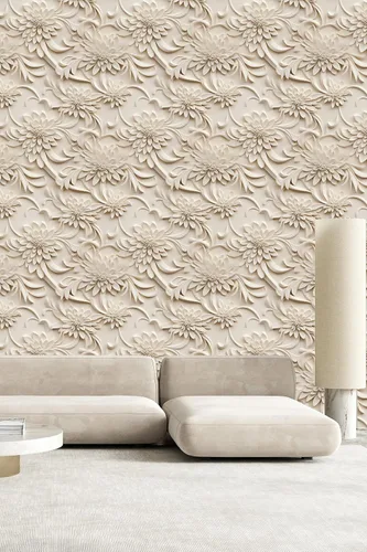 Miniatura 3 de Papel tapiz floral 3D para despegar y pegar, efecto visual 3D, 17.7"x78.7" pulgadas, autoadhesivo, extraíble, flor marrón amarillento, papel tapiz