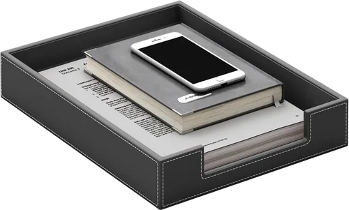 Miniatura 2 de Bandeja de cartas de cuero, organizador de escritorio elegante THIPOTEN para suministros de oficina, correo, papel, archivo, revista, organización