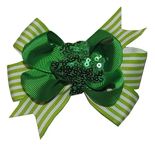 Lazo para el cabello con diseño de trébol de lentejuelas, 3.5 pulgadas, lazo para el pelo con clip de cocodrilo para niñas, lazo irlandés para