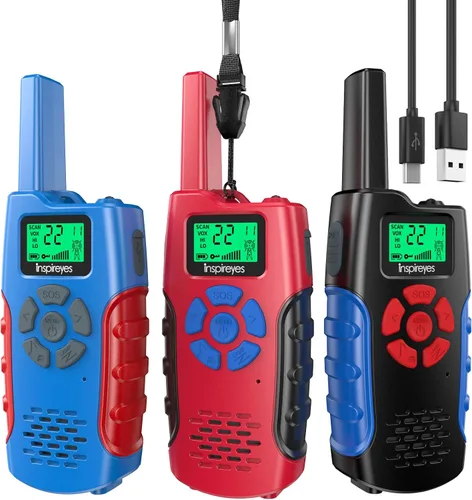 Miniatura 23 de Inspireyes Walkie Talkies para niños, paquete de 2 recargables de largo alcance, juguetes para niños y niñas de 3 a 12 años, juguete de radio de 2