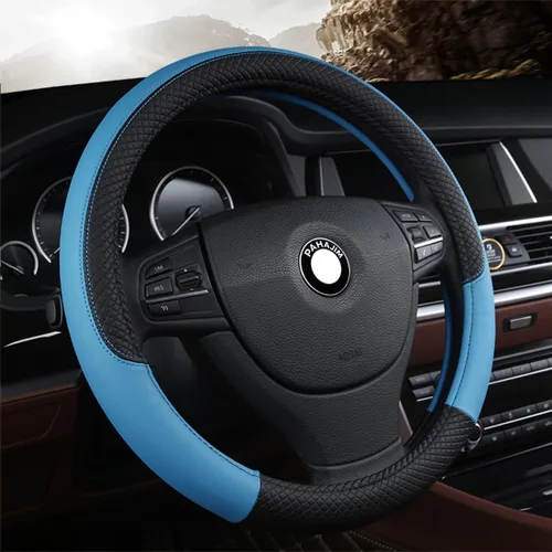 Miniatura 10 de Pahajim Funda para volante de automóvil con parte inferior plana, en forma de D, de piel sintética, antideslizante, de 14.5-15 pulgadas