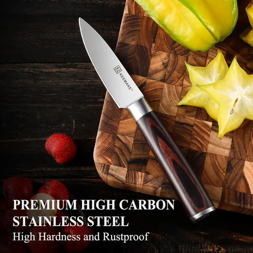 Miniatura 5 de KEEMAKE - Cuchillo de pelar de 3.5 pulgadas, cuchillo de fruta con hoja de acero inoxidable alemán de alto carbono, mango de Pakkawood, cuchillo