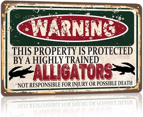 RCXsigns Letrero de metal vintage de cocodrilos, "Advertencia esta propiedad está protegida por cocodrilos altamente entrenados" Letrero de estaño
