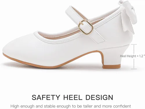 Miniatura 6 de Dufannie Zapatos de vestir para niñas, zapatos de tacón bajo de princesa, zapatos planos con purpurina para bodas y fiestas