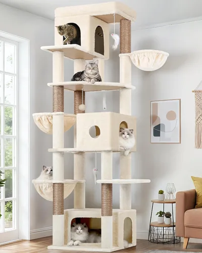 Miniatura 8 de Globlazer Árbol grande para gatos, torre de escalada de varios niveles de 80 pulgadas de alto, condominios para gatos, torre rascador para Gris