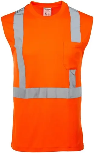 J. J. Keller & Associates, Inc. Camiseta de alta visibilidad para hombre, sin mangas, ANSI Clase 2 Tipo R, bolsillo en el pecho, SAFEGEAR Naranja