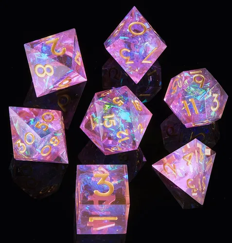 Miniatura 23 de Juego de dados DND de borde afilado de 8 piezas (extra D20) para Calabozos y Dragones – 2 D20 D4 D6 D8 D10 D12 D10% – Dados de resina poliédrica