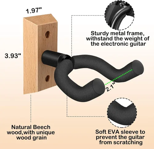 Miniatura 3 de DOMMI Juego de 4 colgadores de pared para guitarra, colgador de guitarra con gancho giratorio suave para guitarras de todos los tamaños, soporte