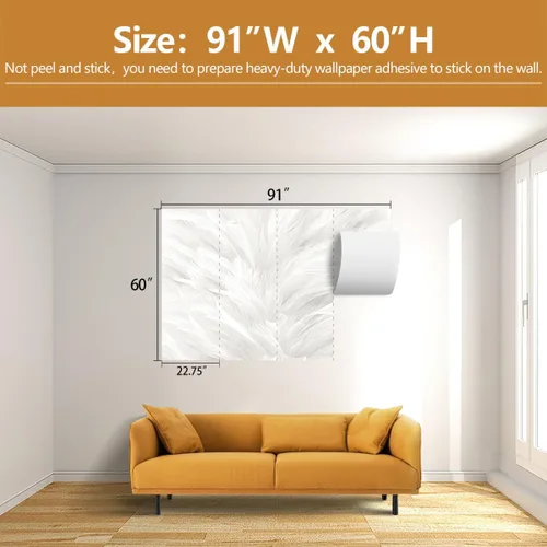 Miniatura 4 de Mural de Papel Pintado de Plumas Elegante Gris y Blanco para Sala de Estar Dormitorio (No se Pela ni se Pega) No despegar ni pegar