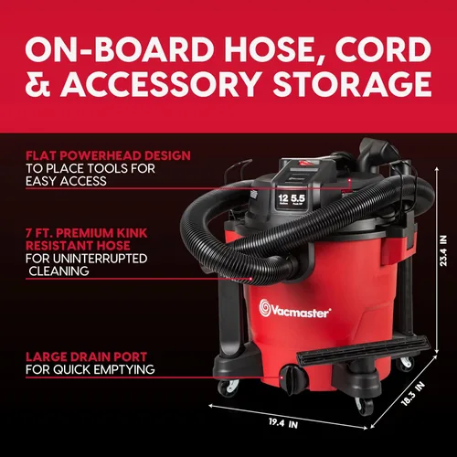 Miniatura 8 de Vacmaster Aspiradora de 12 galones, 5.5 HP Pico de alta capacidad, húmeda/seca - VJH1211PF 1101
