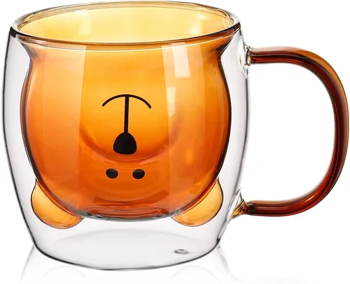 Patelai Linda Taza de Oso de Té de Pared Doble de Vidrio con Asa Aislada Taza de Café Espresso de Navidad Taza de Cerveza Taza Linda de Cumpleaños