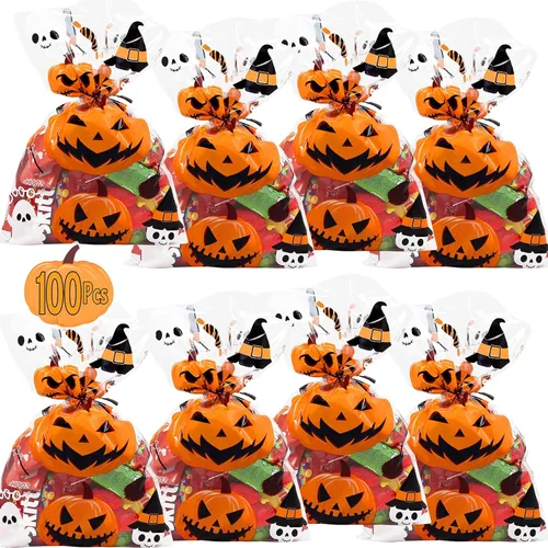 Miniatura 2 de AnapoliZ Bolsas de regalo de Halloween 100 piezas (6 x 9 pulgadas) Bolsas de celofán transparente de 2.5 mil con divertidos diseños aterradores