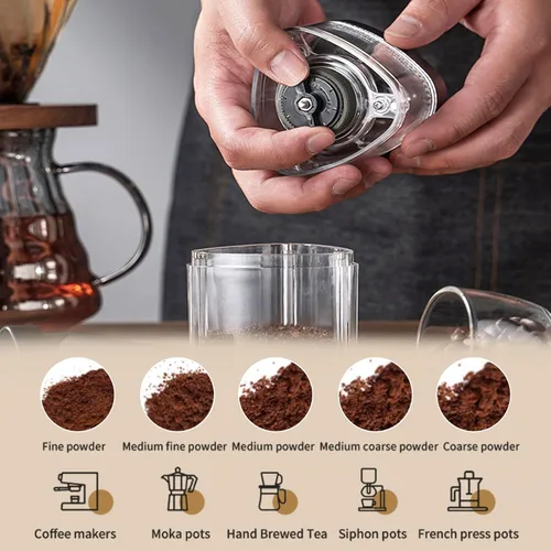 Miniatura 2 de Molinillos de café para uso doméstico, molinillo de café de rebabas, cafetera con molinillo de carga USB integrada, molienda gruesa y fina, adecuada