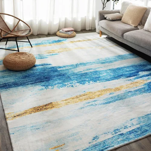 Miniatura 39 de Carvapet 9x12 Alfombras grandes para sala de estar y dormitorio, alfombra moderna lavable azul de pelo bajo con respaldo de goma, plegable, alfombra