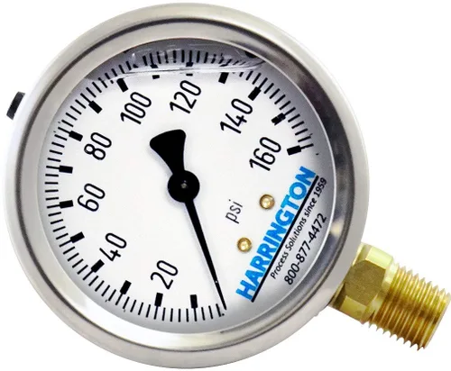 Miniatura 3 de Harrington 52894976 Medidor de presión relleno de líquido de 2-1/2 pulgadas, 0/160 psi, acero inoxidable 304 con tapón de llenado ventilado, montaje