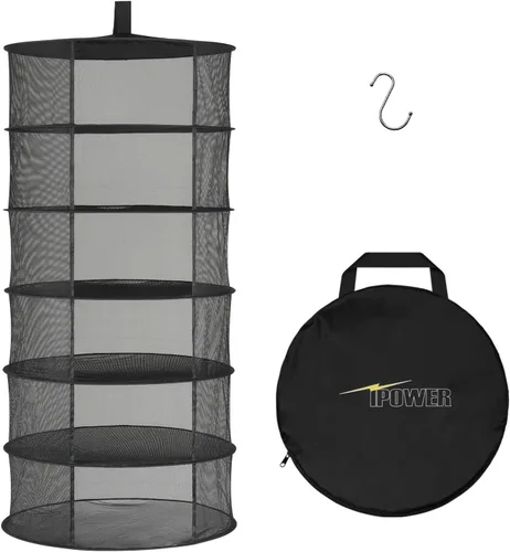 Miniatura 8 de iPower Red de secado plegable de malla para hierbas de 2 pies y 6 capas con cremalleras, anillo resistente para plantas hidropónicas, bolsa
