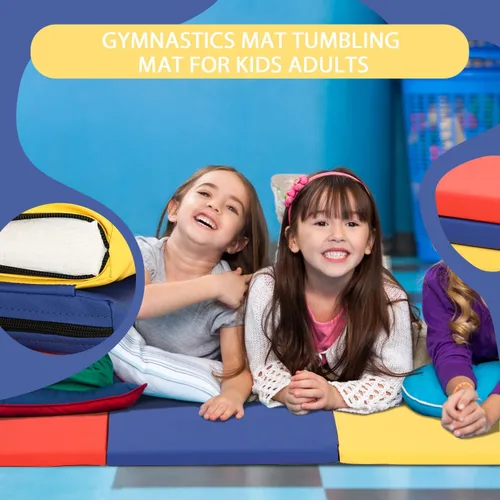 Miniatura 2 de Colchoneta de gimnasia para acrobacias, plegable, tapete de ejercicio para niños, adultos, tapete de yoga de piel sintética con asas de transporte