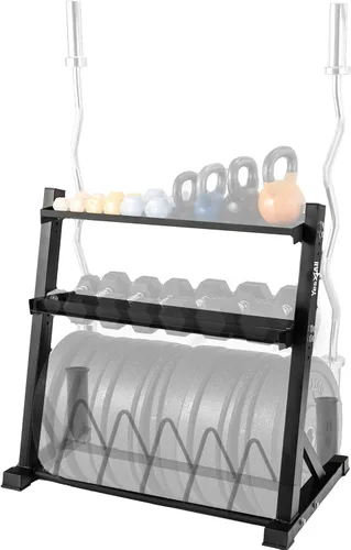 Miniatura 12 de Yes4All 6 clavijas y 4 estantes de almacenamiento de pesas que cargan hasta 1190 libras – soporte para árbol de pesas y barra montado en la pared