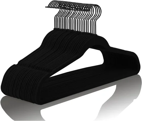 Miniatura 17 de MIZGI Perchas de Terciopelo Premium (Paquete de 50) Resistentes - Perchas de Fieltro Antideslizantes - Percha de Traje de Terciopelo Negro - Ganchos