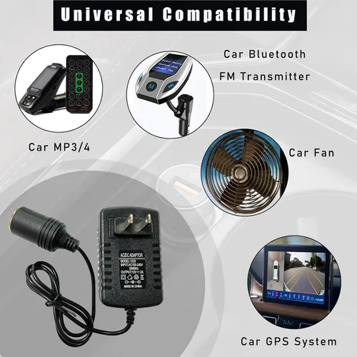 Miniatura 6 de Ziciner Convertidor de CA a CC, 100-240V a 12V 2A 24W Convertidor AC/DC, toma de encendedor de cigarrillos de automóvil, transformador de adaptador