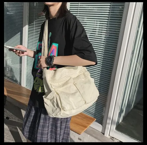 Miniatura 2 de Bolso cruzado bohemio hipster hobo bohemio hippie de lona, bolso de mano estético, bolso grande de hada grunge
