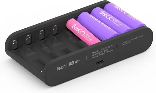 ISDT Cargador de batería A8 Air para el hogar, 8 bahías AA AAA cargador de batería inteligente Max 27W, carga rápida para Nimh NiCd LiHv Life 1.2V