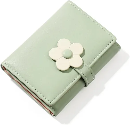 Miniatura 24 de MEISEE Billetera pequeña para niñas y mujeres, billetera de tres pliegues, bolsillo para efectivo, con estampado de flores, monedero con ventana