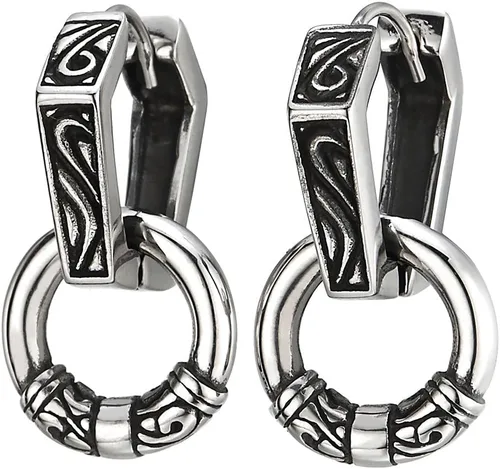 Par de aretes de aro hexagonales de acero inoxidable con bisagras para hombres y mujeres, estilo tribal vintage, Acero inoxidable Metal