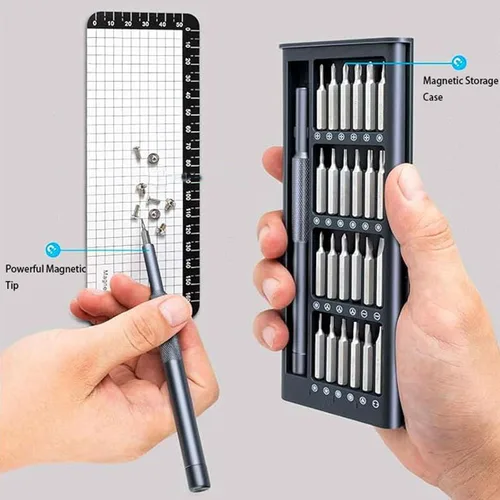 Miniatura 4 de Card Holder Juego de destornilladores pequeños de precisión 25 en 1, juego de herramientas profesionales de mini brocas para gafas, relojes, timbre