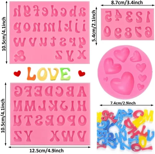 Miniatura 2 de 4 piezas Moldes de Letras para Fresas Cubiertas de Chocolate, Molde de Silicona de Alfabeto Números Mayúsculas Minúsculas Fondant para Hacer Dulces