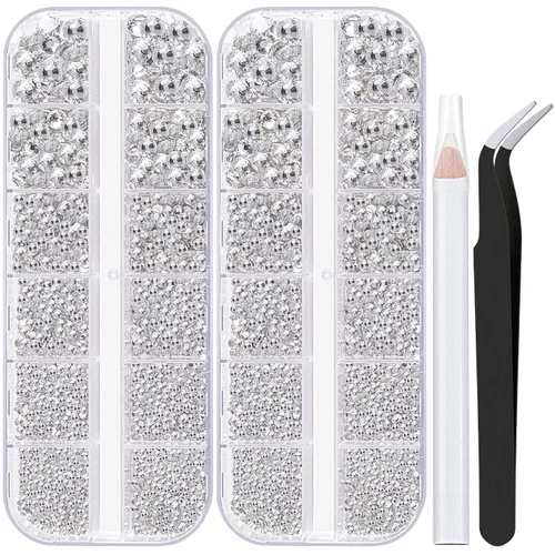 Miniatura 27 de Dos paquetes de diamantes de imitación de parte trasera plana, 4520 piezas, diamantes de imitación coloridos para uñas, multicolor + AB + gemas