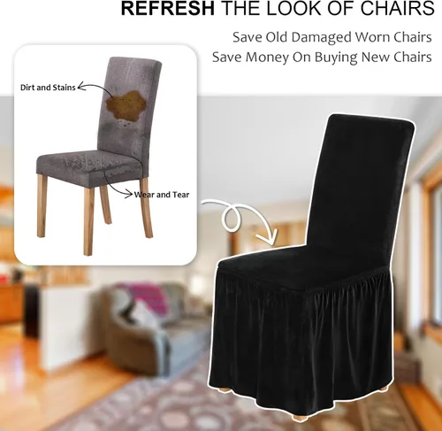 Miniatura 4 de NICEEC Fundas de silla de elastano para sillas de comedor, juego de 2 fundas de silla de comedor extraíbles con falda, fundas para sillas Parson