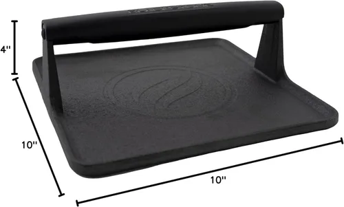 Miniatura 3 de Blackstone 5554 Prensa para parrilla de hierro fundido pre-sazonada, base extra ancha, resistente, carne, hamburguesa, tocino, filete, salchicha