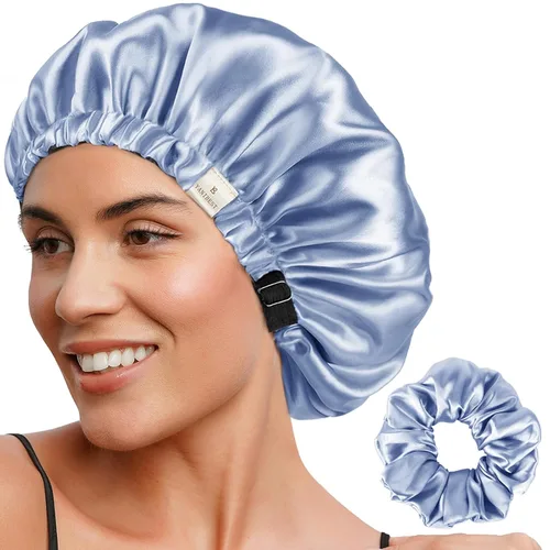 Miniatura 22 de YANIBEST Gorro de satén ajustable de doble capa para dormir, gorro para el cabello para mujeres con cabello rizado natural, color salvia