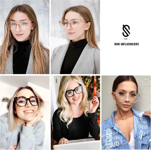Miniatura 2 de SOJOS Oversized Square Anti Blue Light Blocking Glasses for Women Thick Computer Eyeglasses Double Metal Studs SJ5053B
