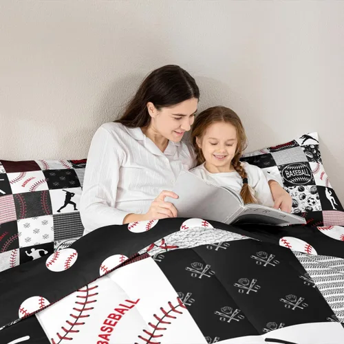 Miniatura 6 de Erosebridal - Juego de edredón individual para niños con diseño de béisbol y sóftbol, juego de cama deportivo acolchado para niños, edredón