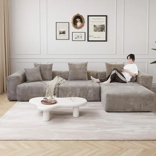 Miniatura 26 de JACH Sofás Seccionales de Pana para Sala de Estar, Sofá Seccional Modular con Otomanas Chaise, Fundas de Cojines Removibles, Sofá Cama Moderno