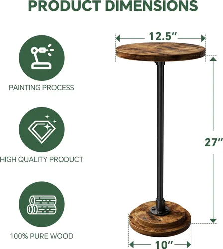 Miniatura 9 de Simple Trending Mesa auxiliar pequeña, mesa redonda para bebidas, mesa auxiliar de sofá para sala de estar, mesas de café para dormitorio, marrón